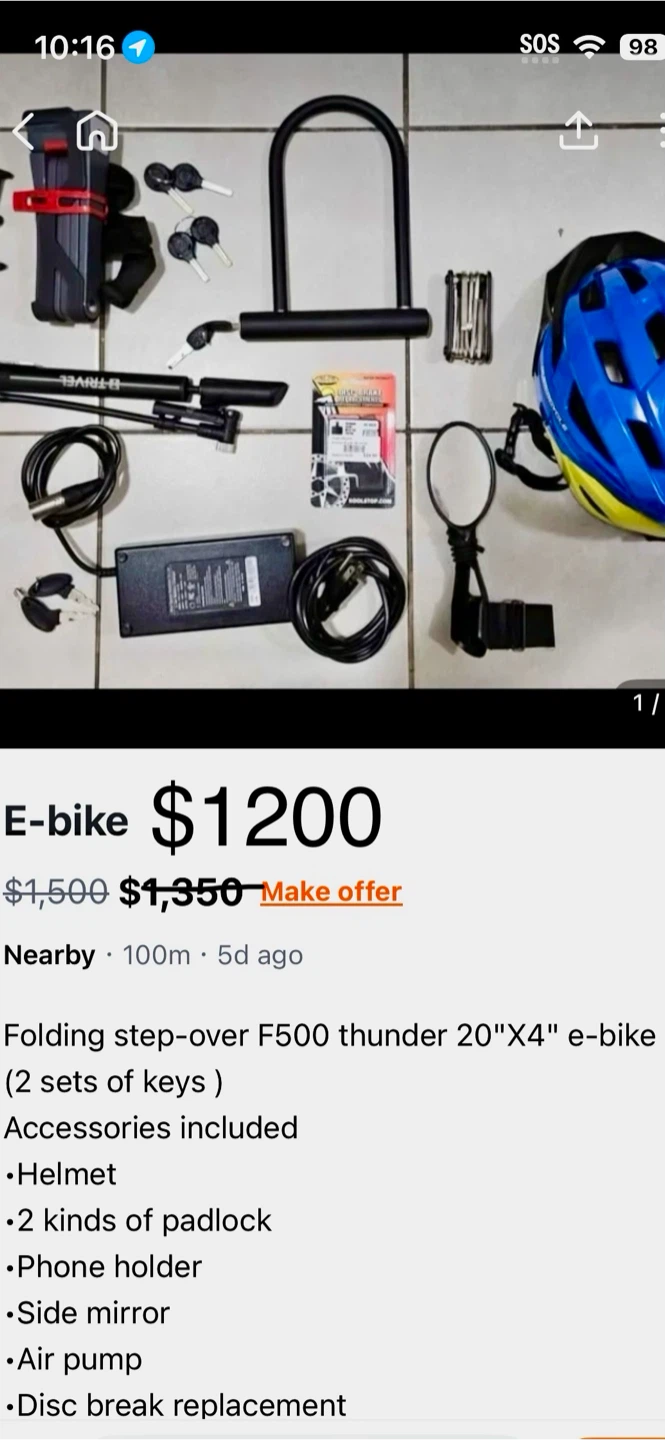 Folding Thunder F500 E-bike 20"x4" - photo 3