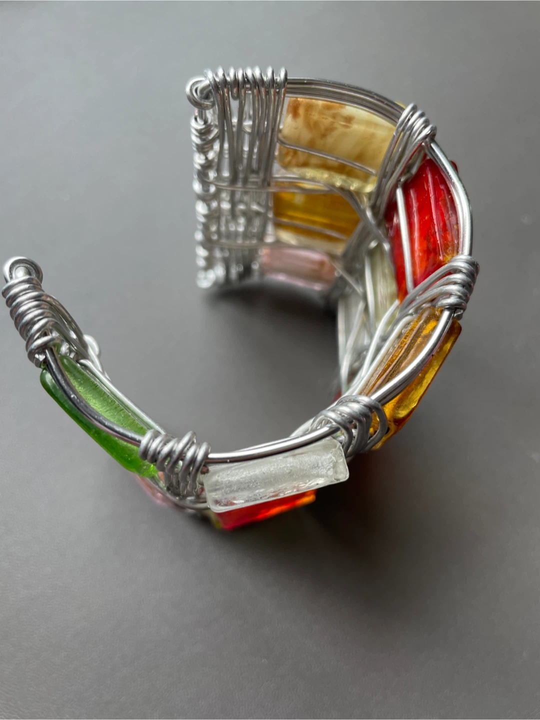 Wire Wrapped Glass Bead Cuff Bracelet - photo 3