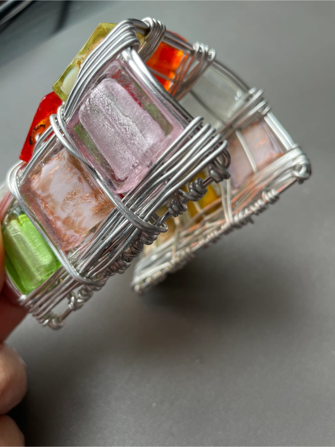 Wire Wrapped Glass Bead Cuff Bracelet - photo 5