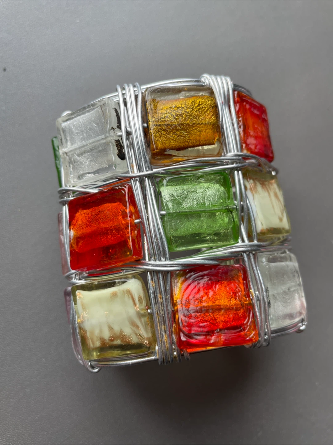 Wire Wrapped Glass Bead Cuff Bracelet - photo 2