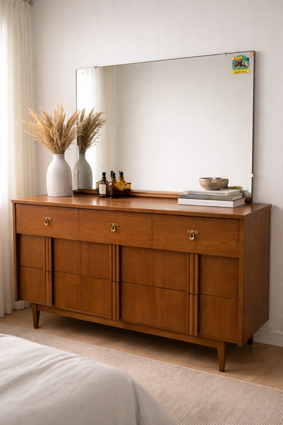 Mid-Century Wood Dresser with Mirror