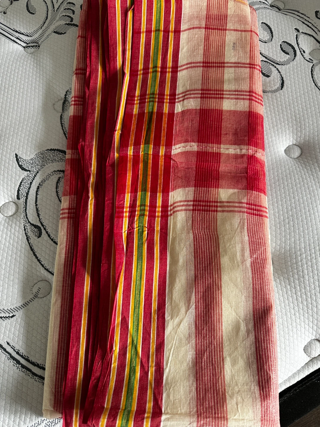 Red and White Striped Cotton saree - photo 3