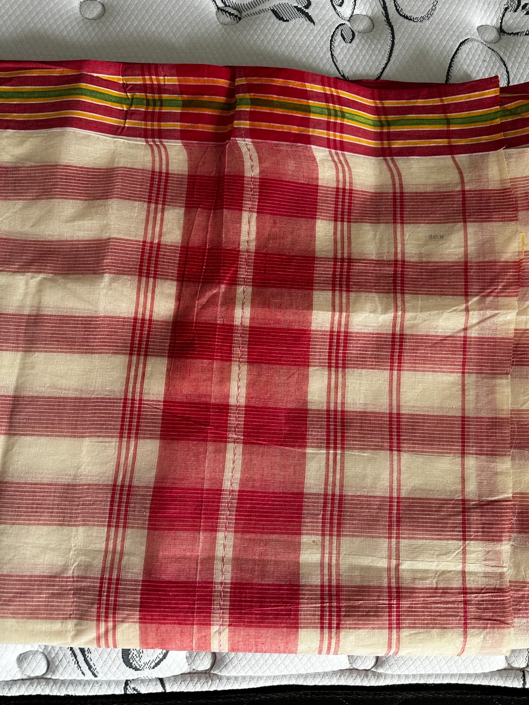 Red and White Striped Cotton saree - photo 2
