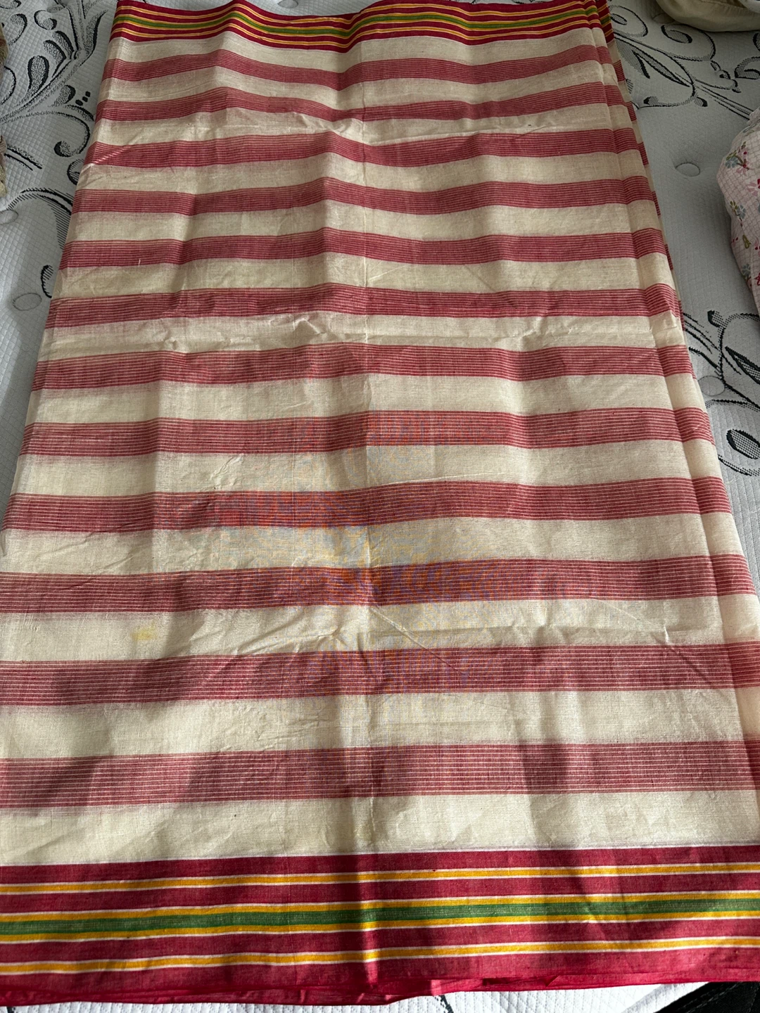 Red and White Striped Cotton saree - photo 4