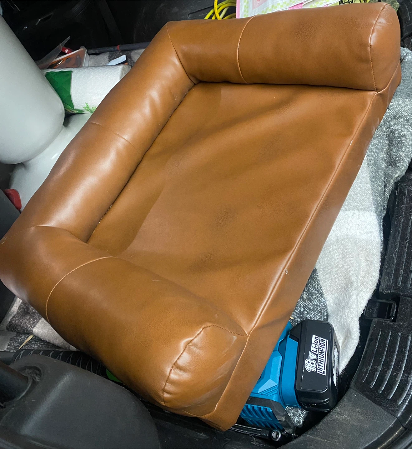 Brown Faux Leather Dog Bed Cushion