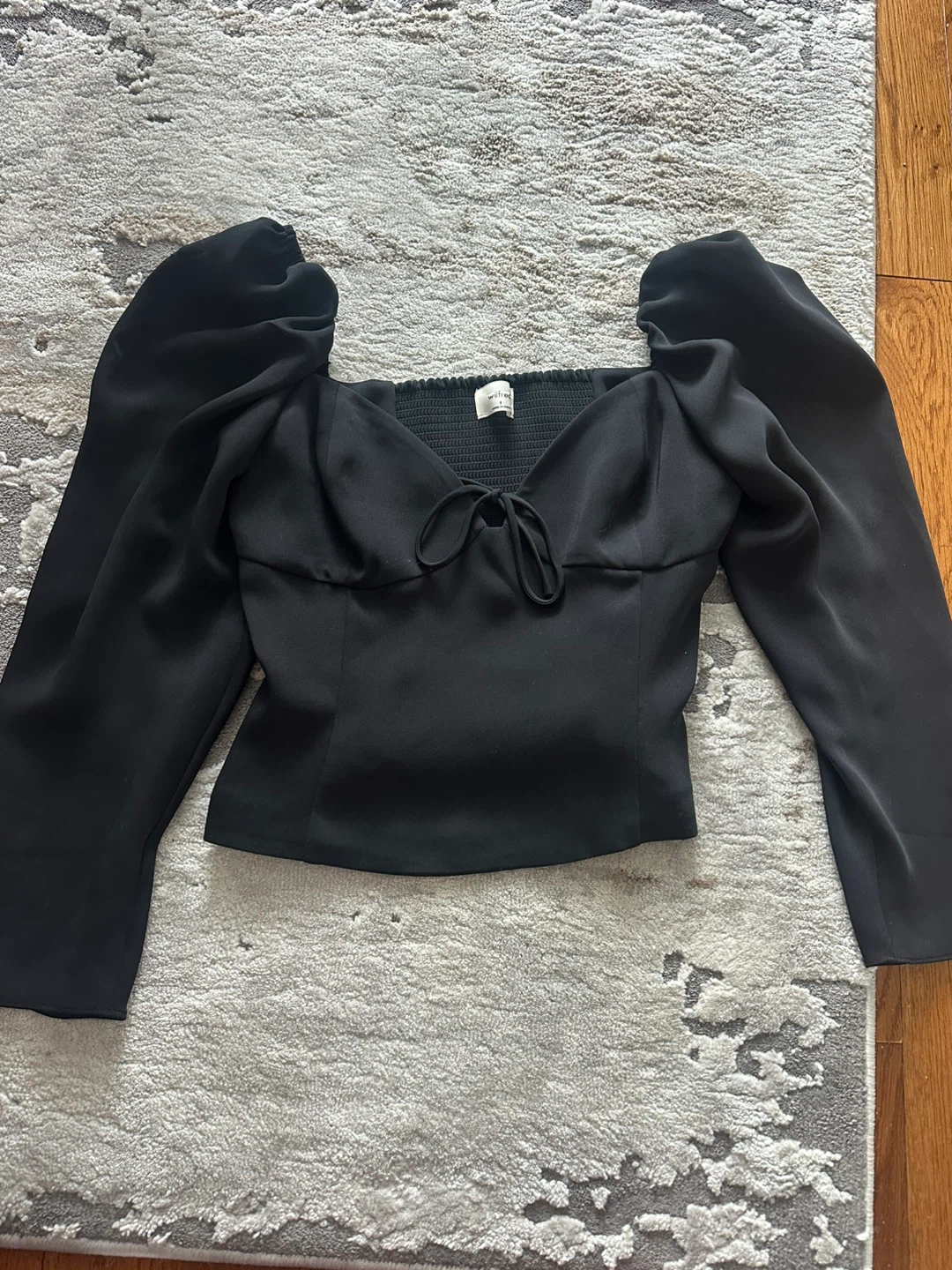 Wilfred Black Puff Sleeve Tie-Front Top Size 8