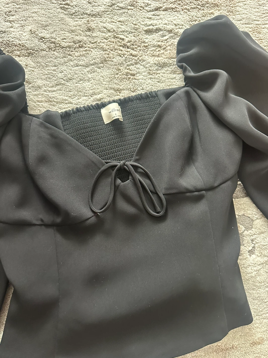 Wilfred Black Puff Sleeve Tie-Front Top Size 8 - photo 3