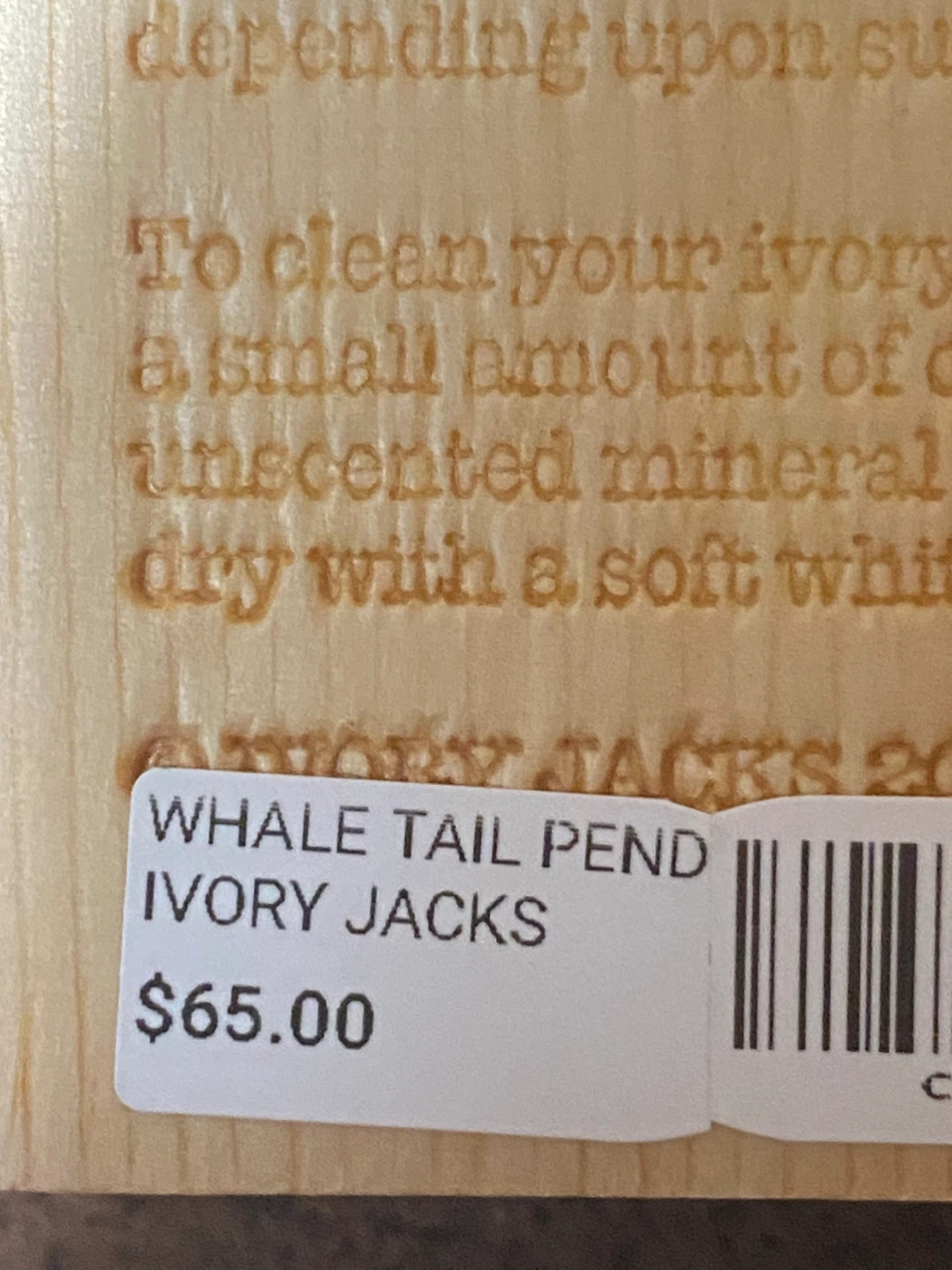 Ivory Jacks Fossil Mammoth Ivory Whale Tail Pendant Necklace - photo 3