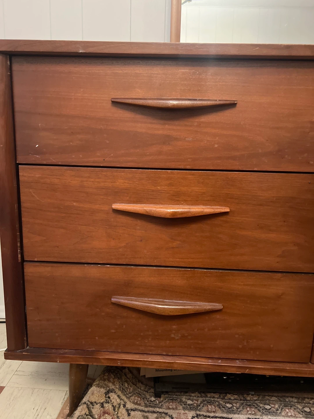 MCM Walnut Dresser w/ Mirror – 1960s Sculpted Pulls - photo 3