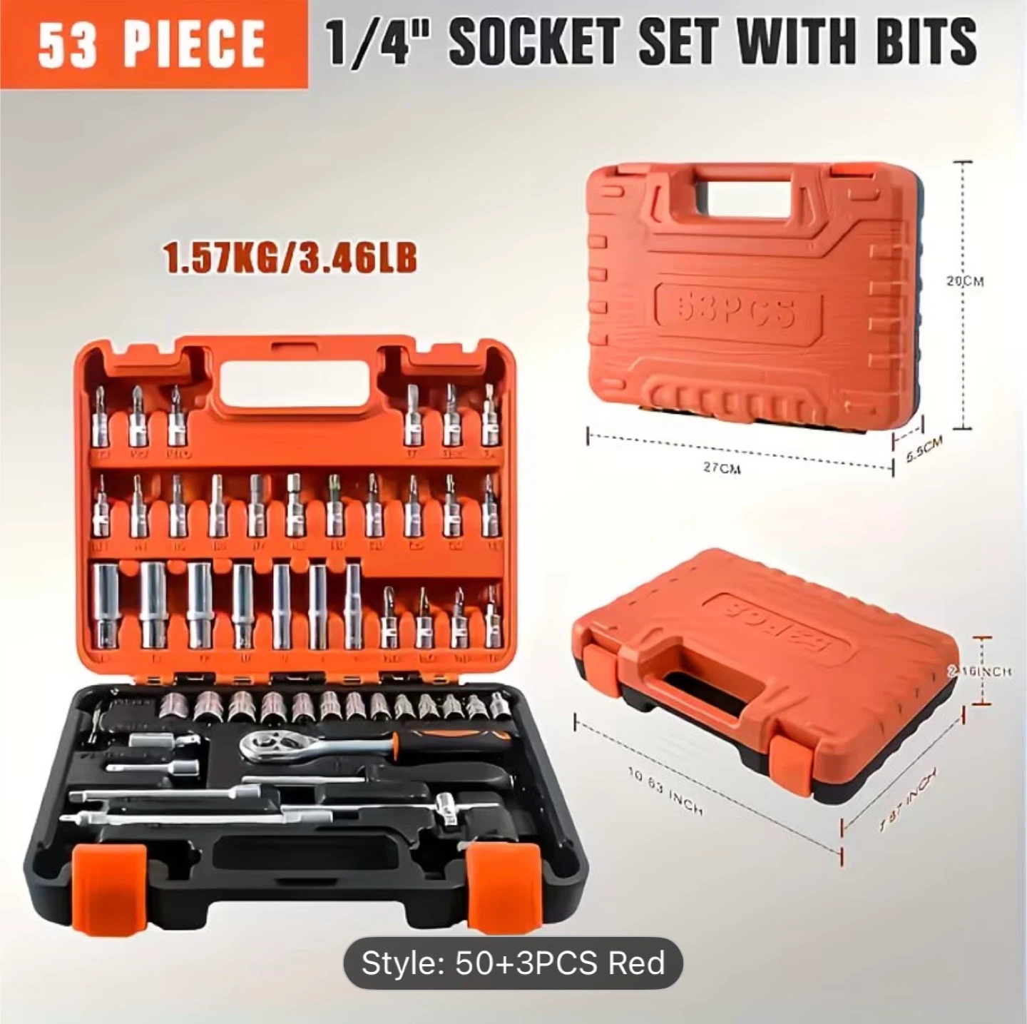 53 Piece 1/4" Socket Set with Bits and Storage Box