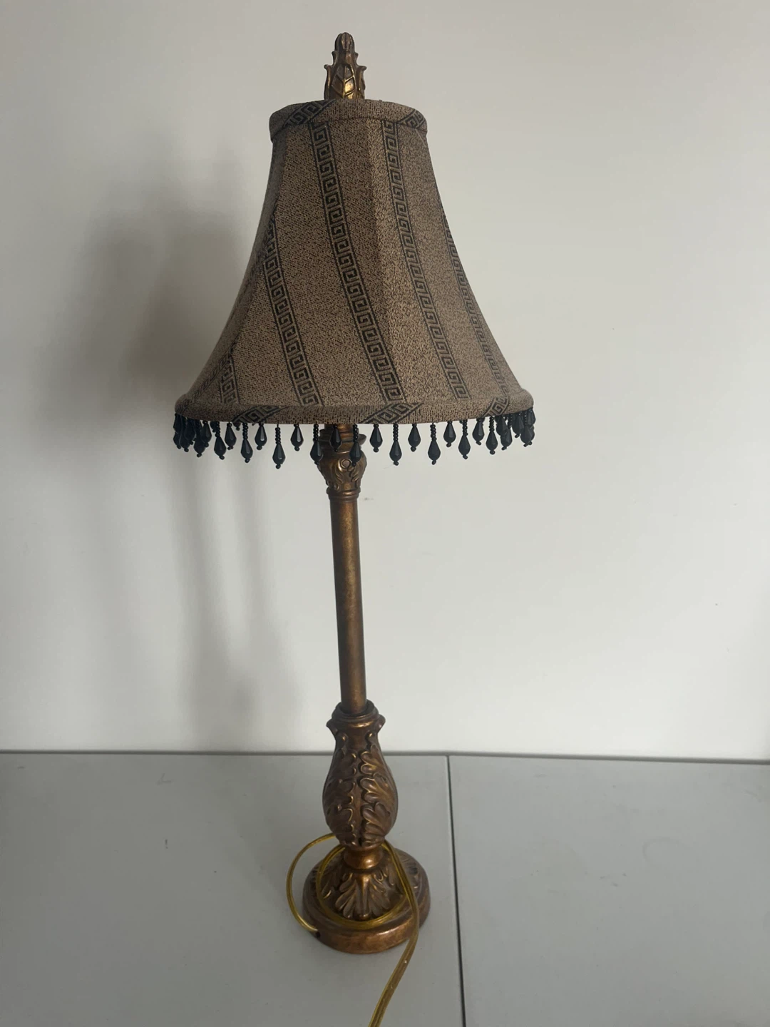 Ornate Table Lamp with Beaded Shade