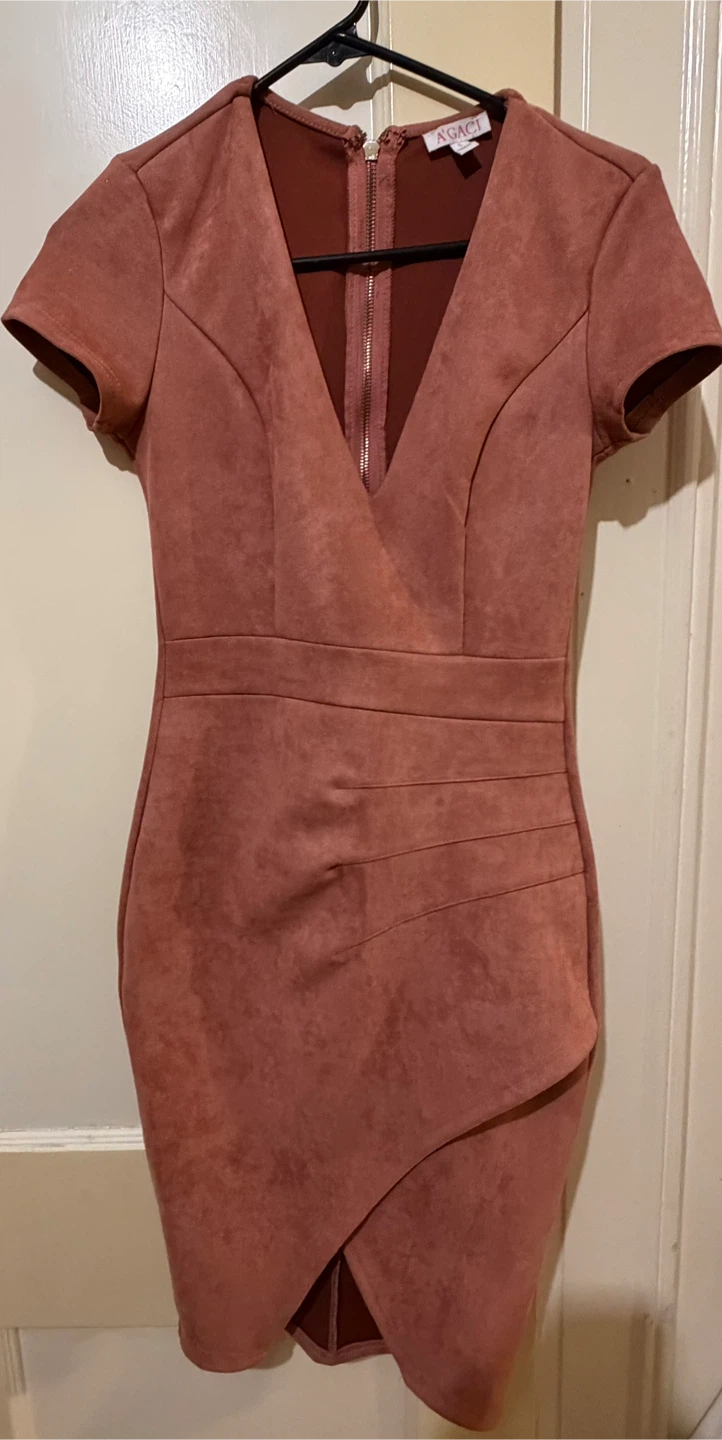 A'GACI Suede Mock Neck Bodycon Dress Dusty Rose - photo 2