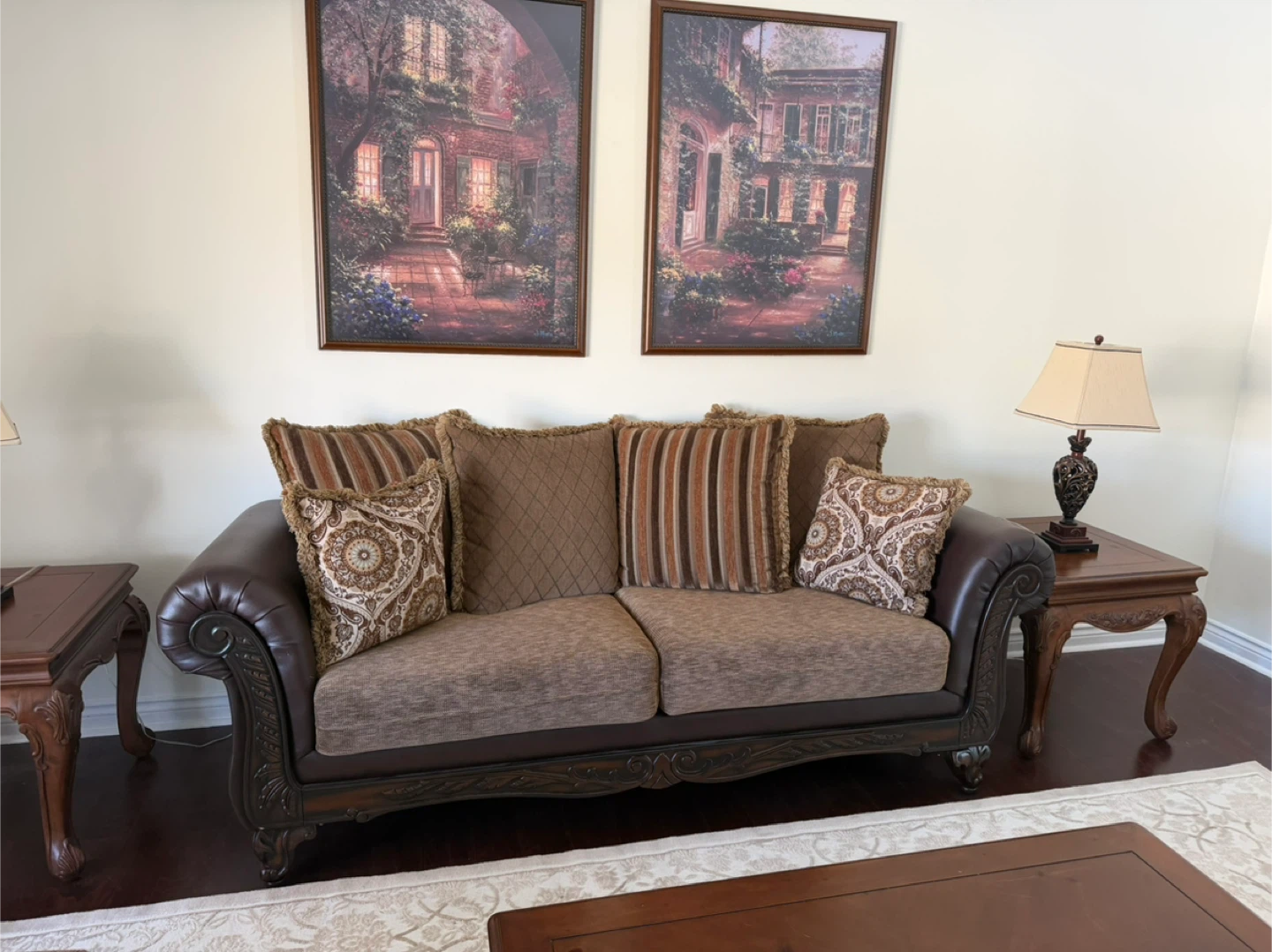 Loveseat, sofa and chaise with Pillows