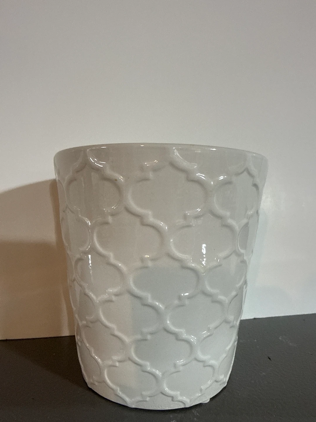White Embossed Ceramic Planter Pot