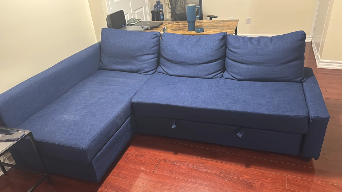 Blue Sectional Sofa with Pull-out Bed