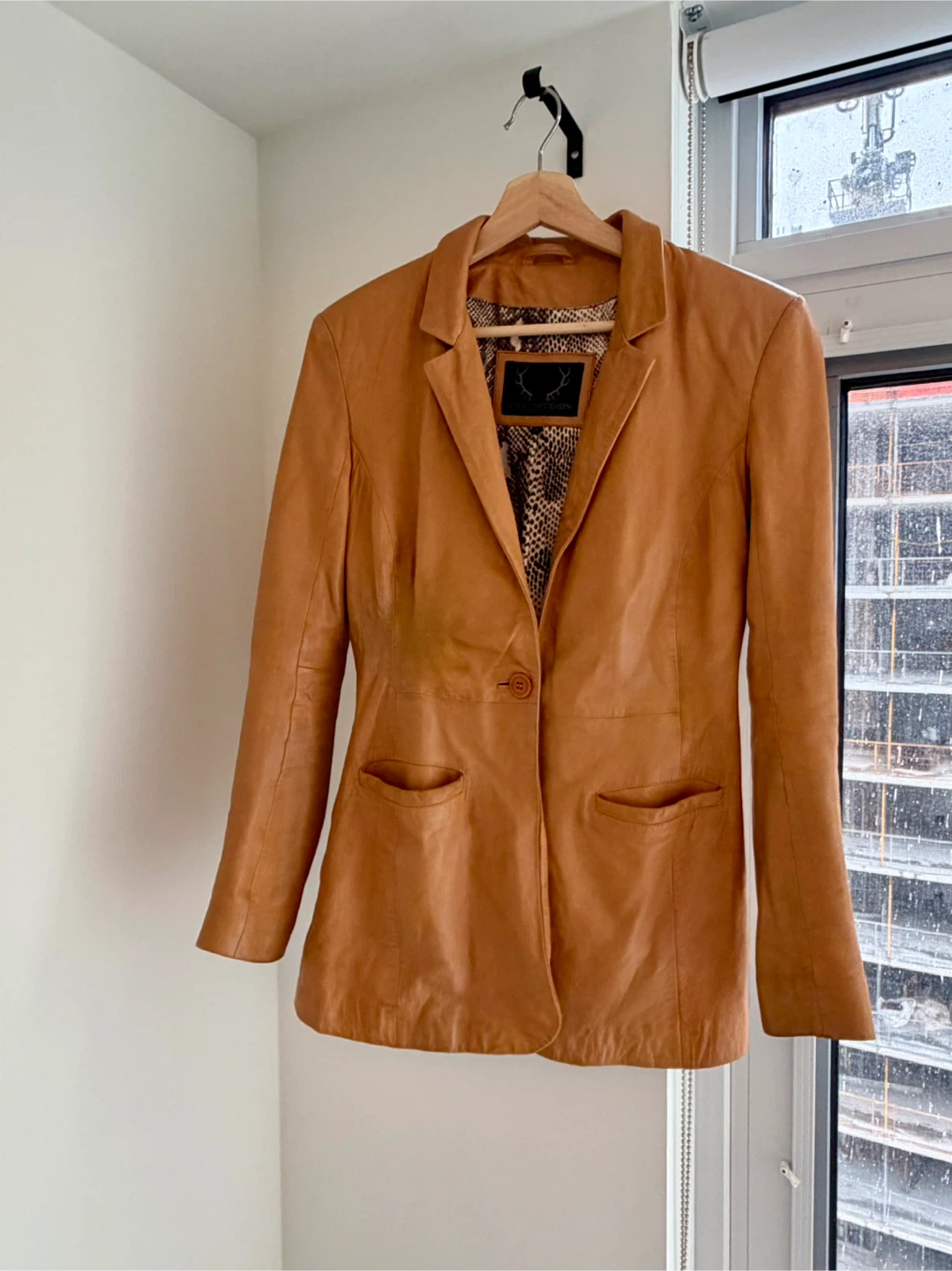 BOD & CHRISTENSEN Tan Leather Blazer Jacket Size XS