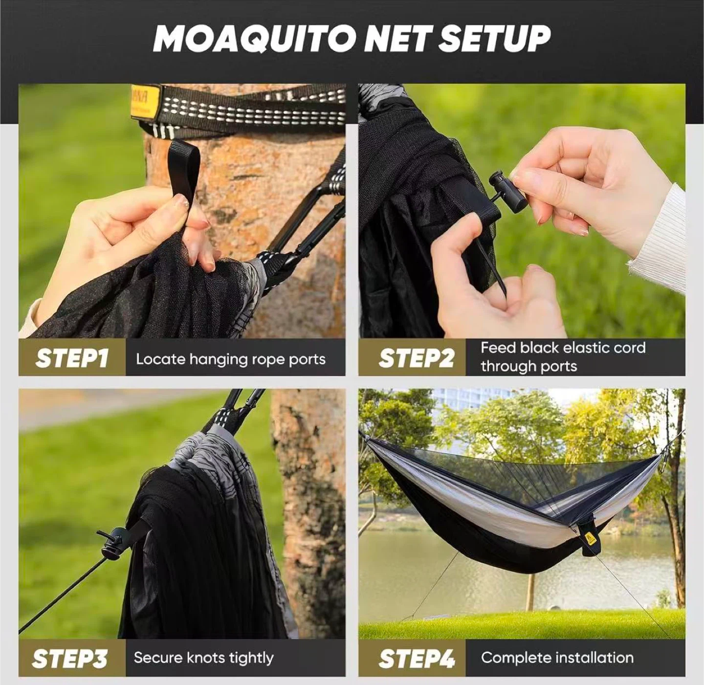 2-in-1 Hammock - Mosquito-Proof & Regular, 11FT Length, Black - photo 5