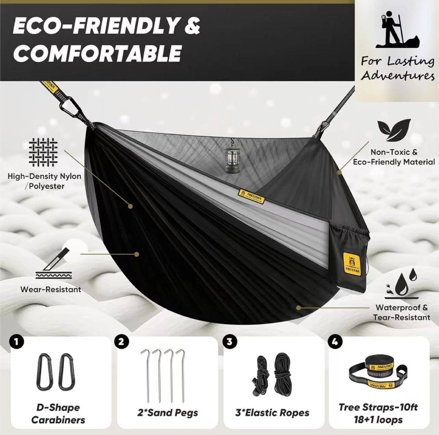 2-in-1 Hammock - Mosquito-Proof & Regular, 11FT Length, Black - photo 2