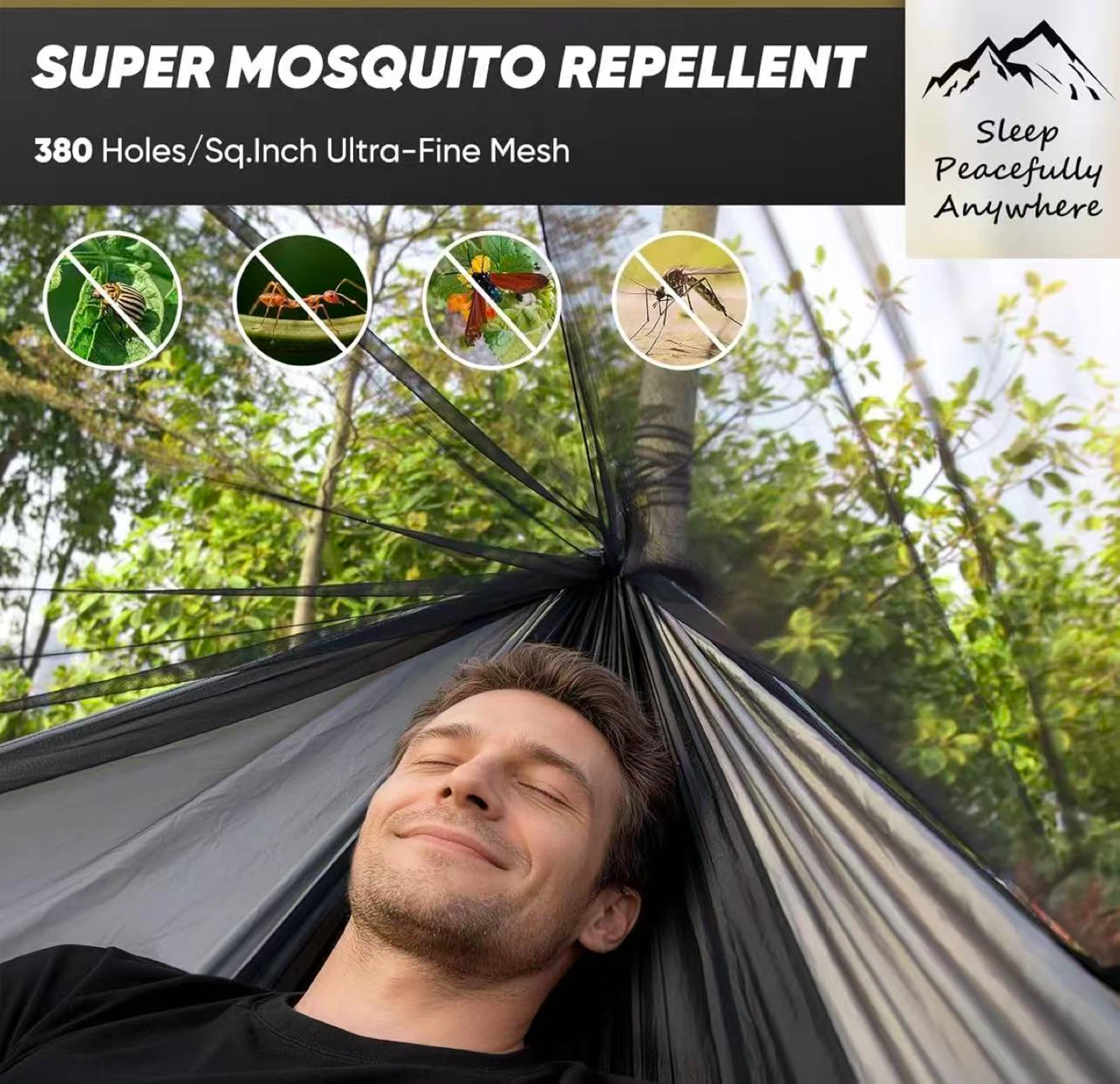 2-in-1 Hammock - Mosquito-Proof & Regular, 11FT Length, Black - photo 3