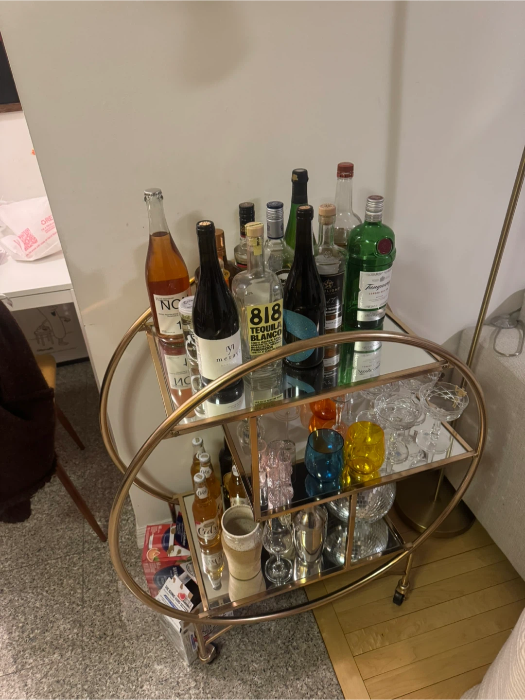 Gold Bar Cart with mirror Shelves - photo 2