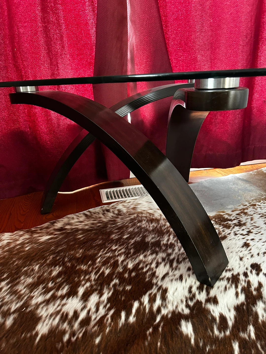 Glass and Dark Wood Coffee Table