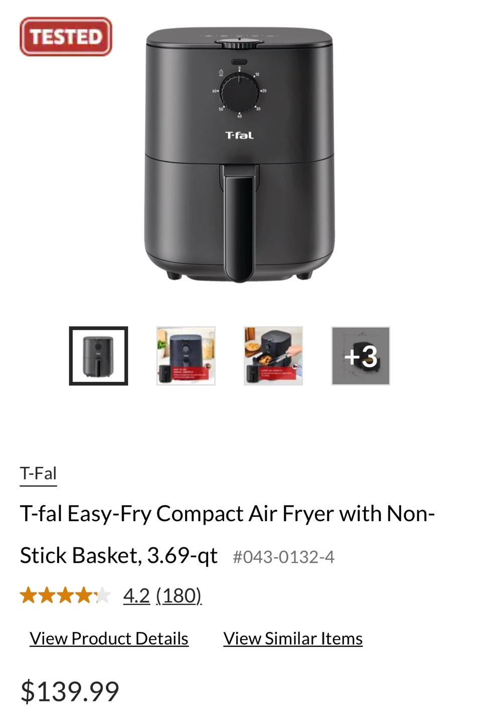 T-fal Easy-Fry Compact Air Fryer 3.69-qt