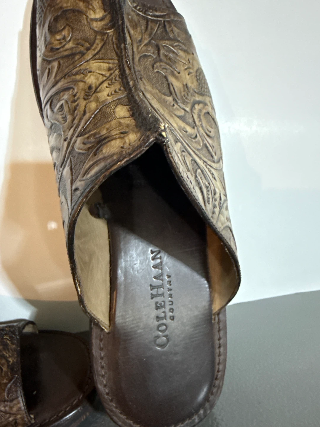 Cole Haan Embossed Leather Slides - Size 9 - photo 2