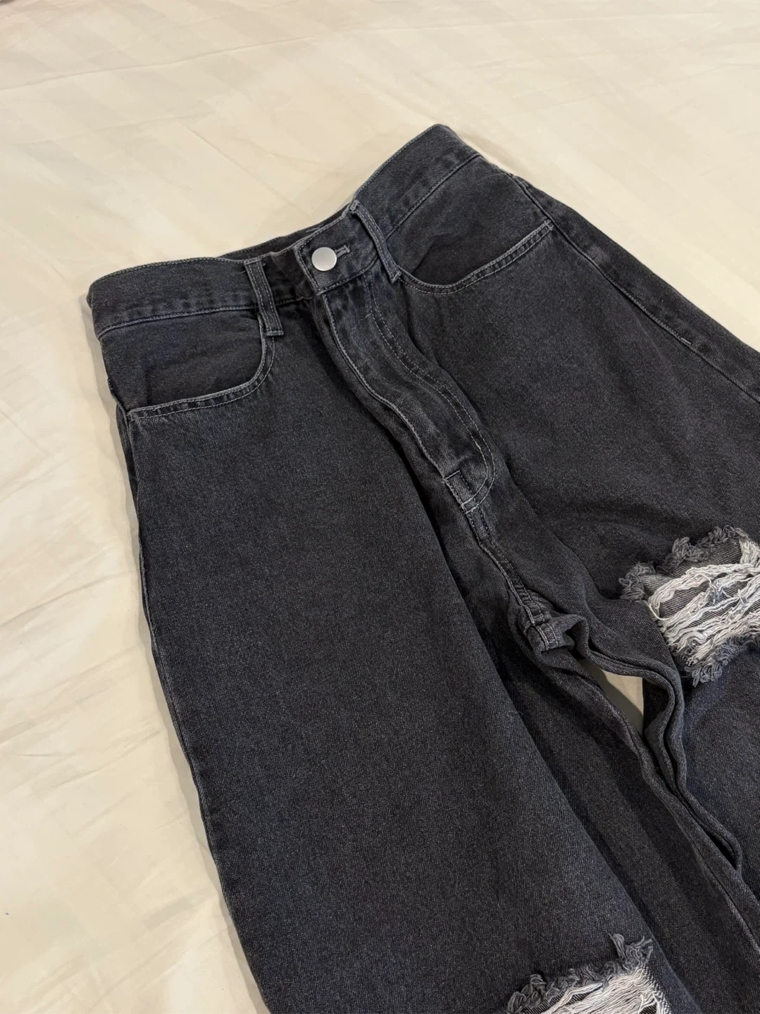 Black Ripped Wide Leg Jeans