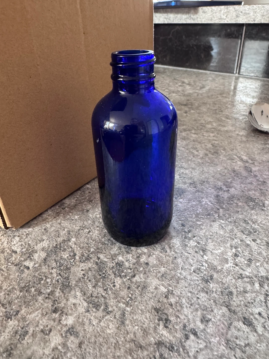 6x Blue Glass Spray Bottles with Black Sprayers