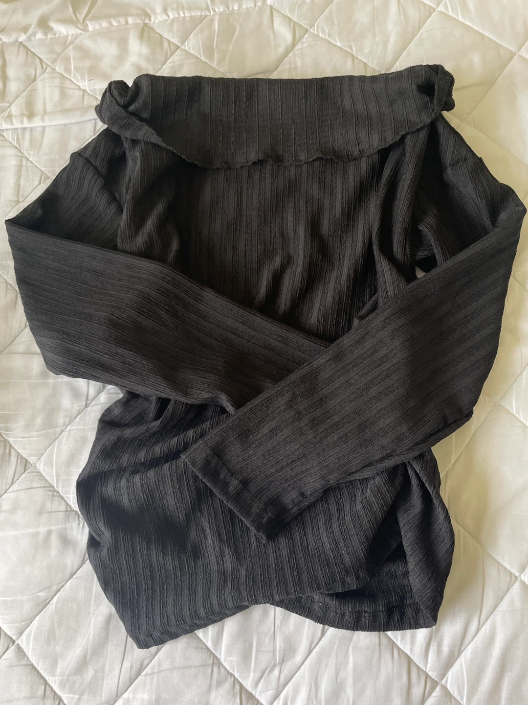 Black Ribbed Off-the-Shoulder Top