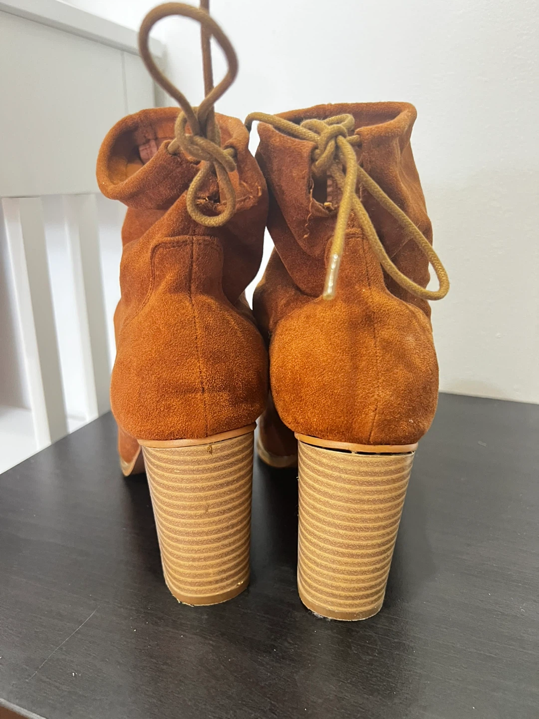 Brown Suede Ankle Boots with Lace-Up Detail