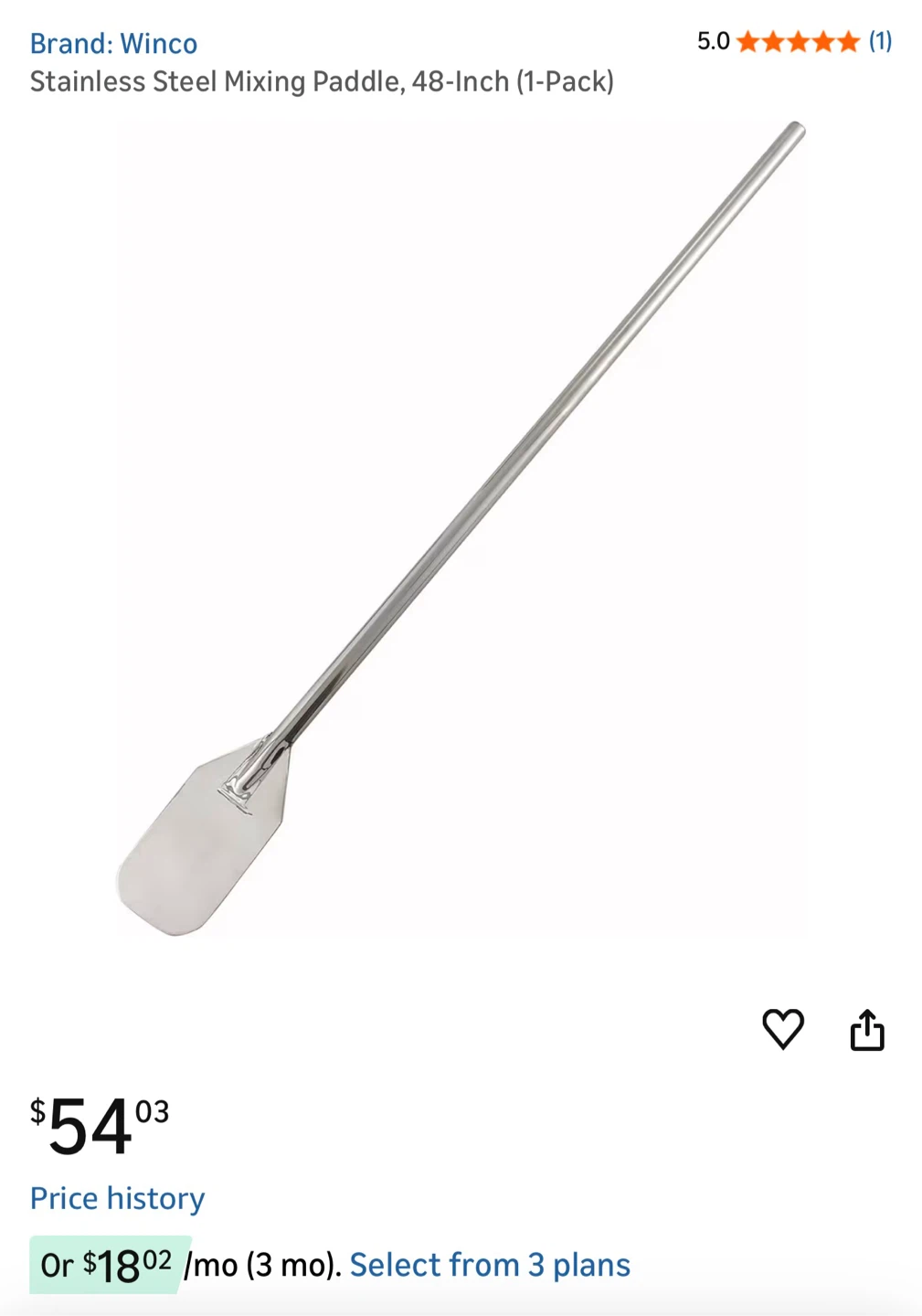 Winco Stainless Steel Mixing Paddle - 48 Inch - photo 3