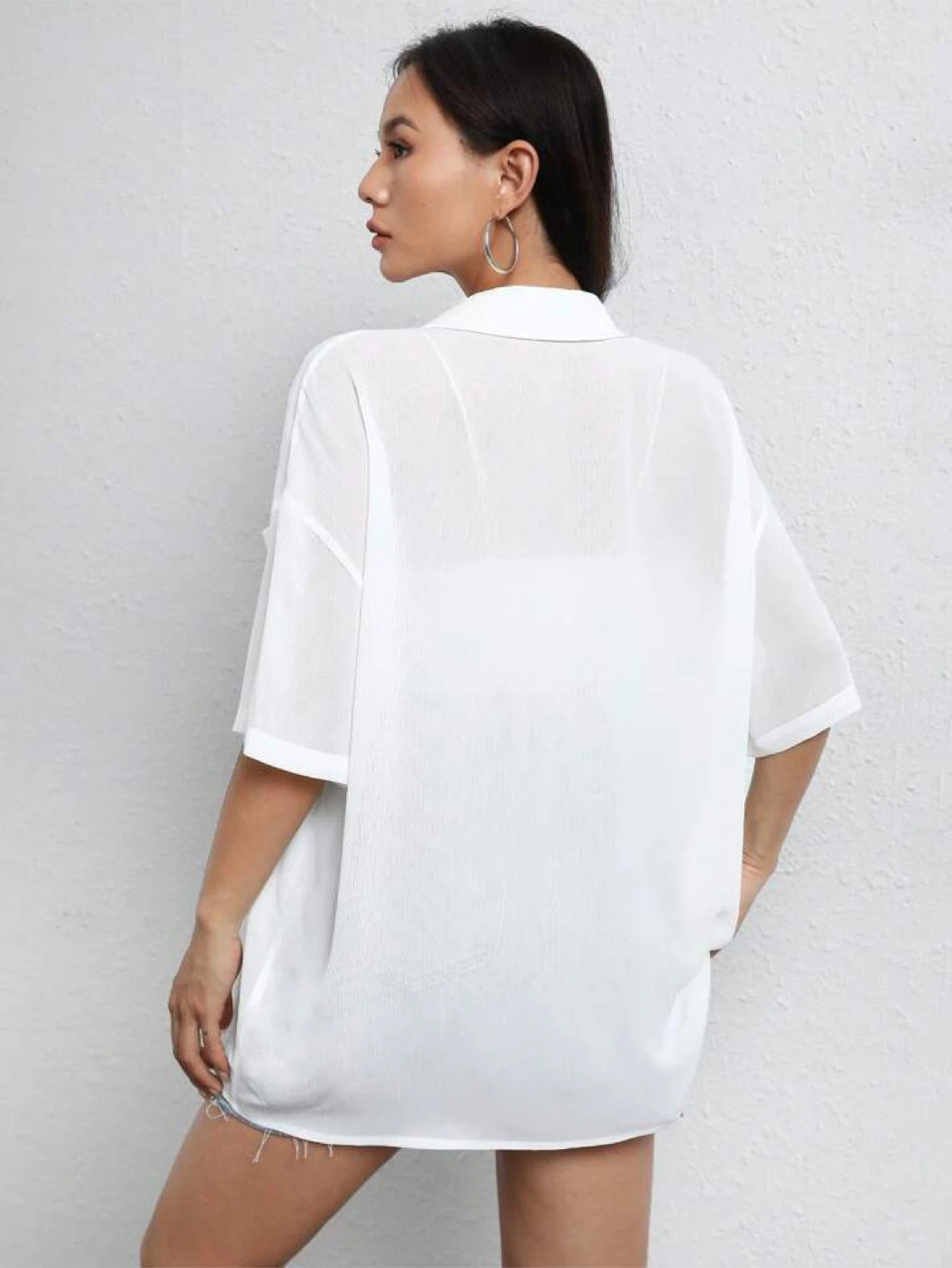 SHEIN EZwear White Collared Button Down Shirt Size Small - photo 3
