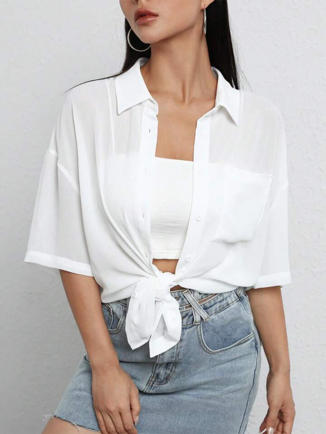 SHEIN EZwear White Collared Button Down Shirt Size Small - photo 2