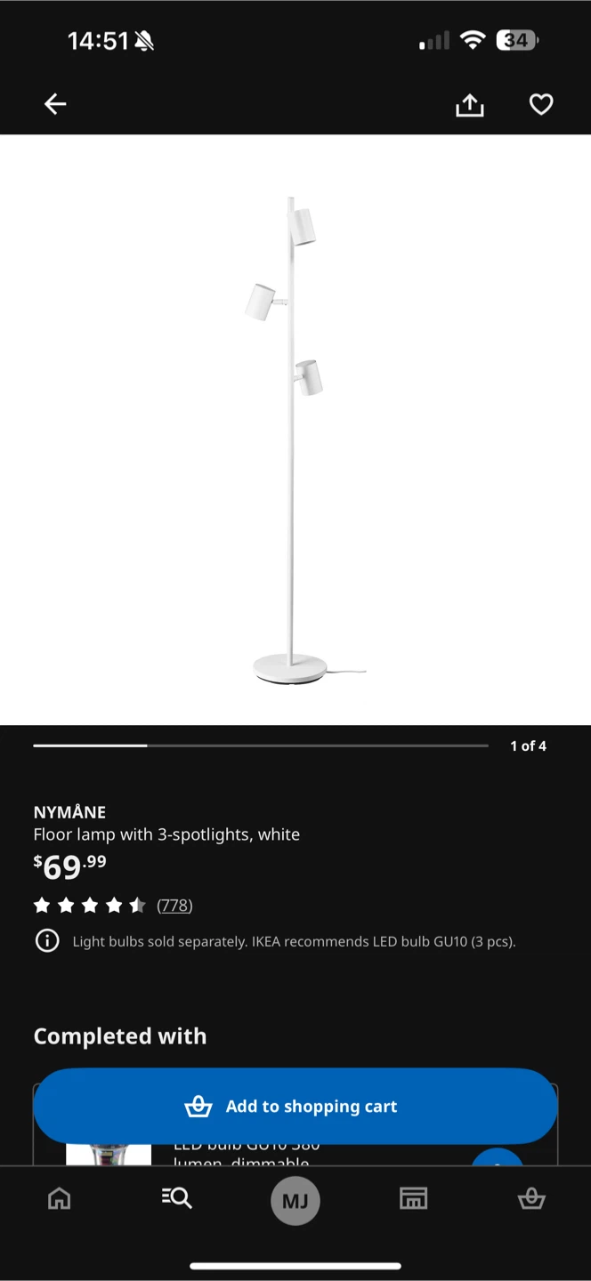 IKEA NYMANE White 3-Spotlight Floor Lamp - photo 2