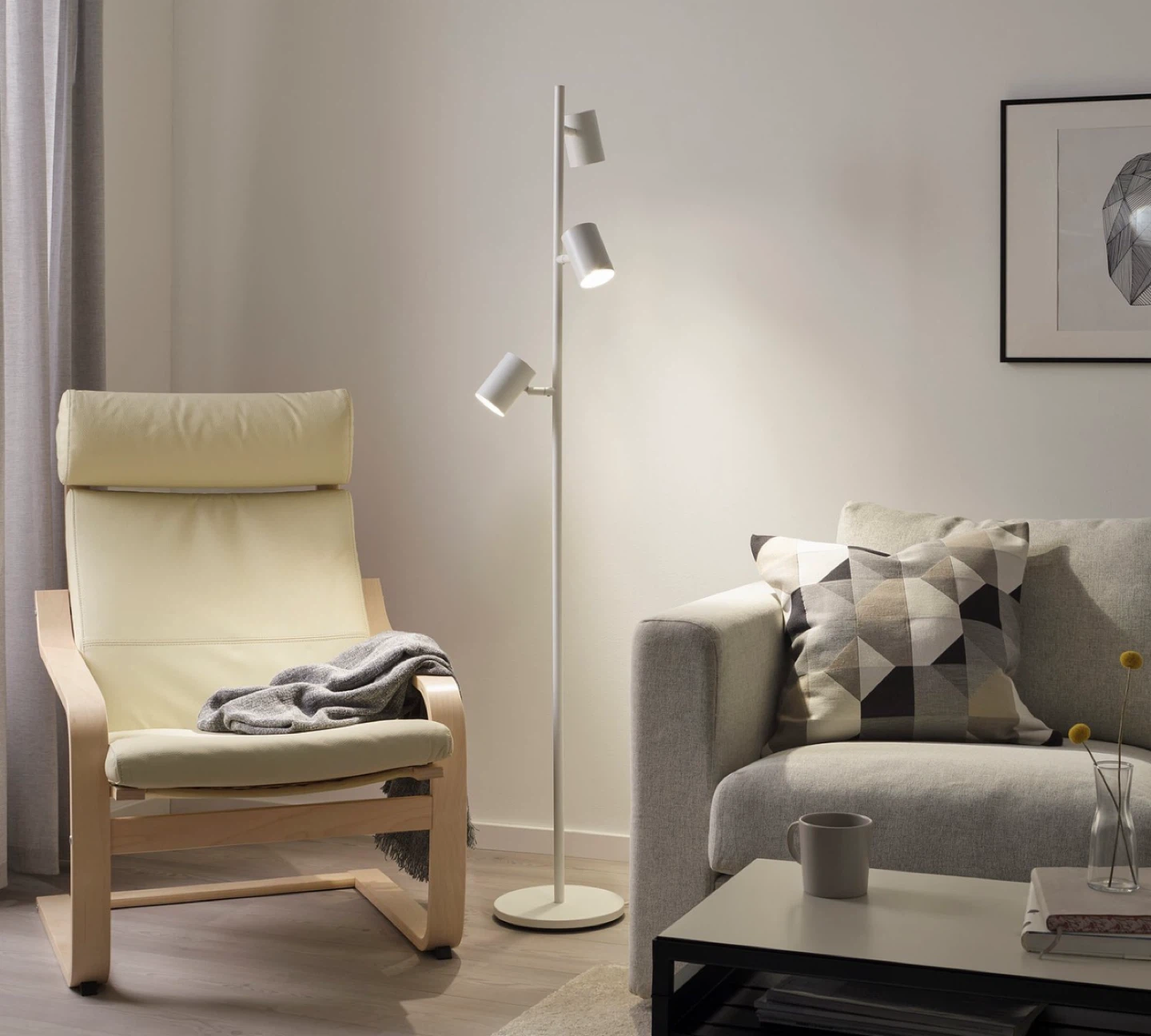IKEA NYMANE White 3-Spotlight Floor Lamp
