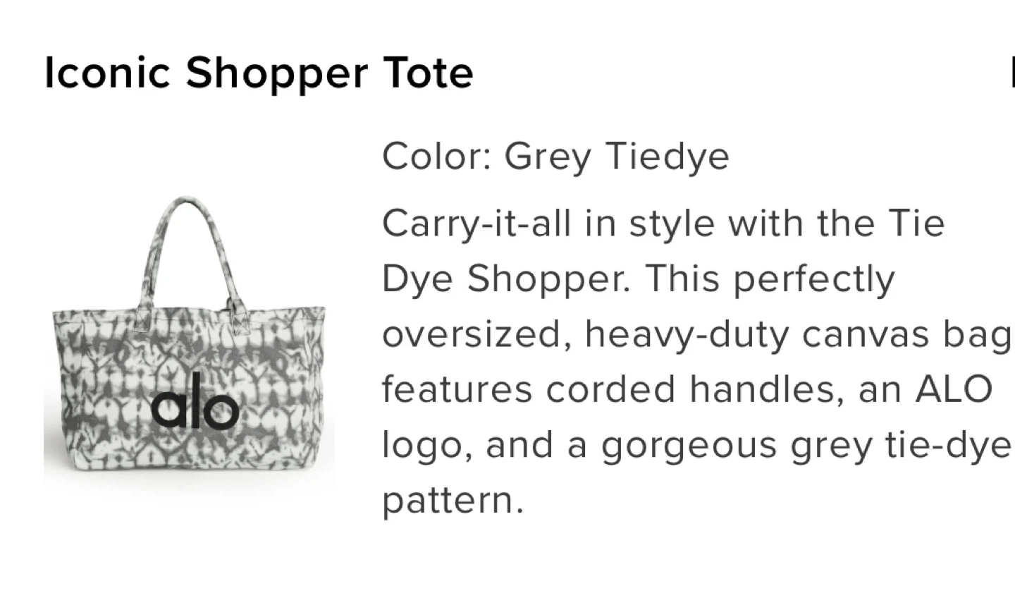 Alo Iconic Shopper Tote Bag - Grey Tiedye - photo 2