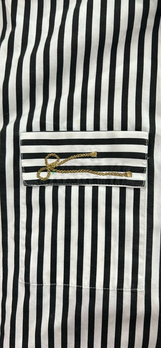 Black and White Striped Collared Shirt with Gold Accents - photo 5