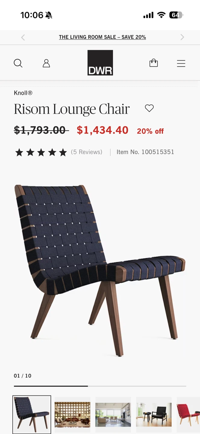 Knoll Risom Lounge Chair - Navy