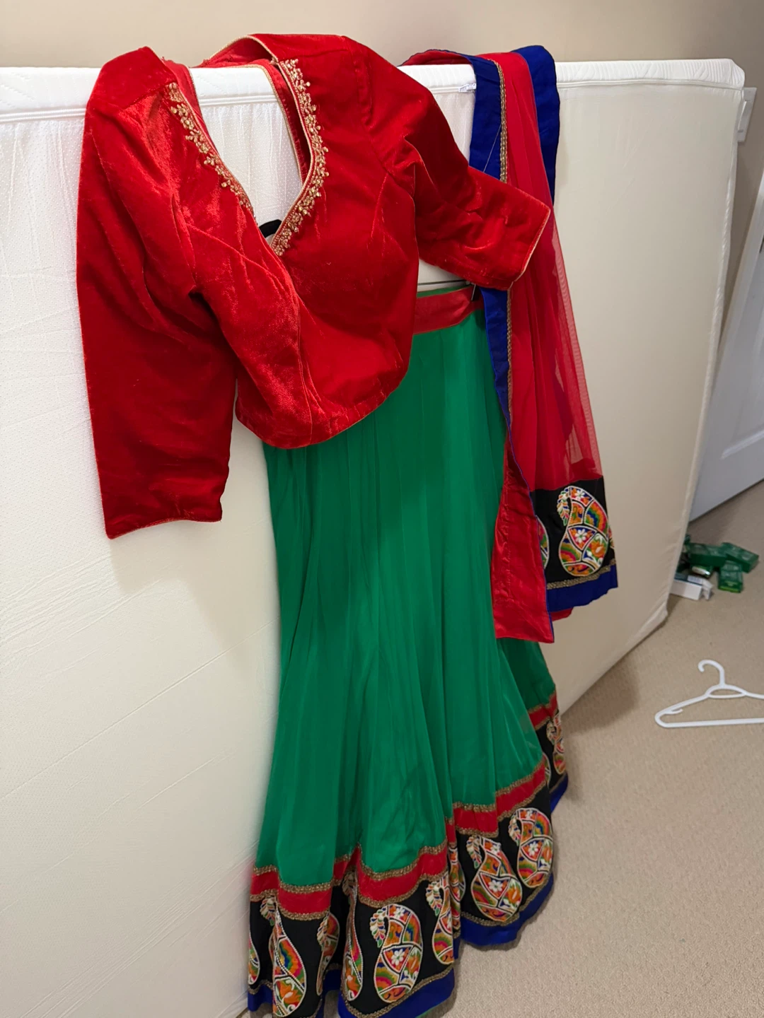 Green and Red Embroidered Lehenga Choli