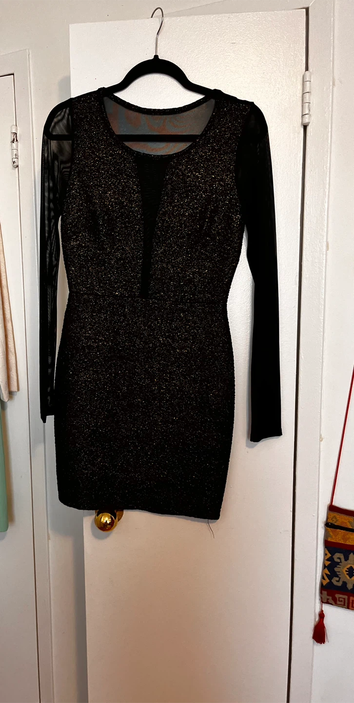 Women's Black & Gold Subtle Glitter Cocktail Dress - photo 2