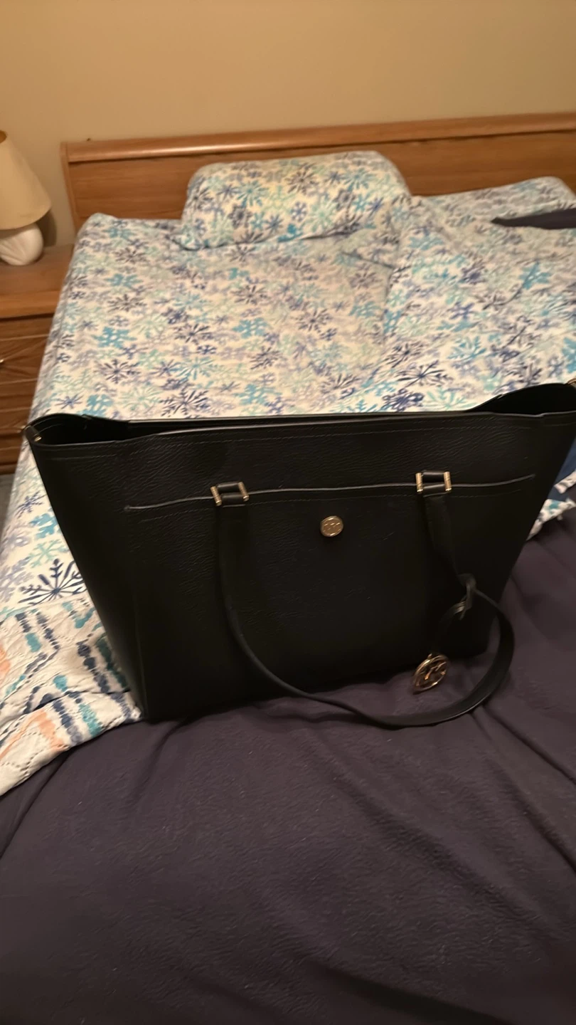 Black Leather Tote Bag with Gold Hardware - photo 2