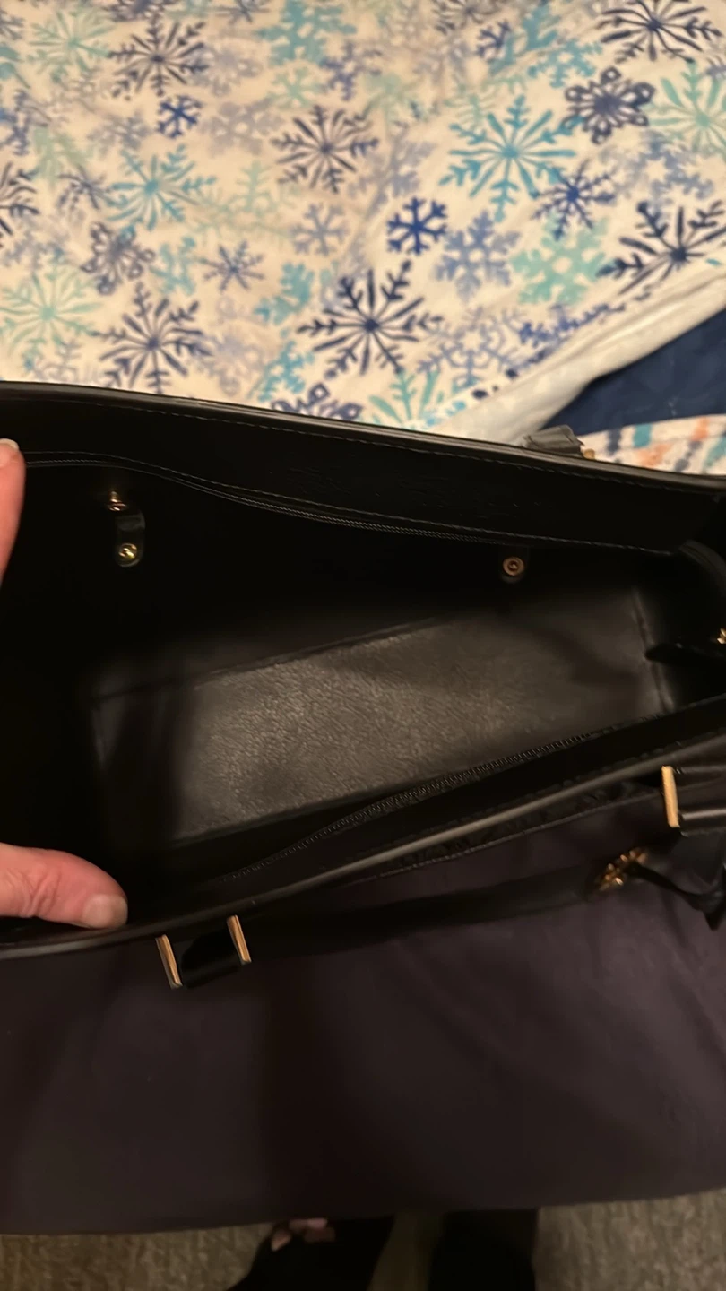 Black Leather Tote Bag with Gold Hardware