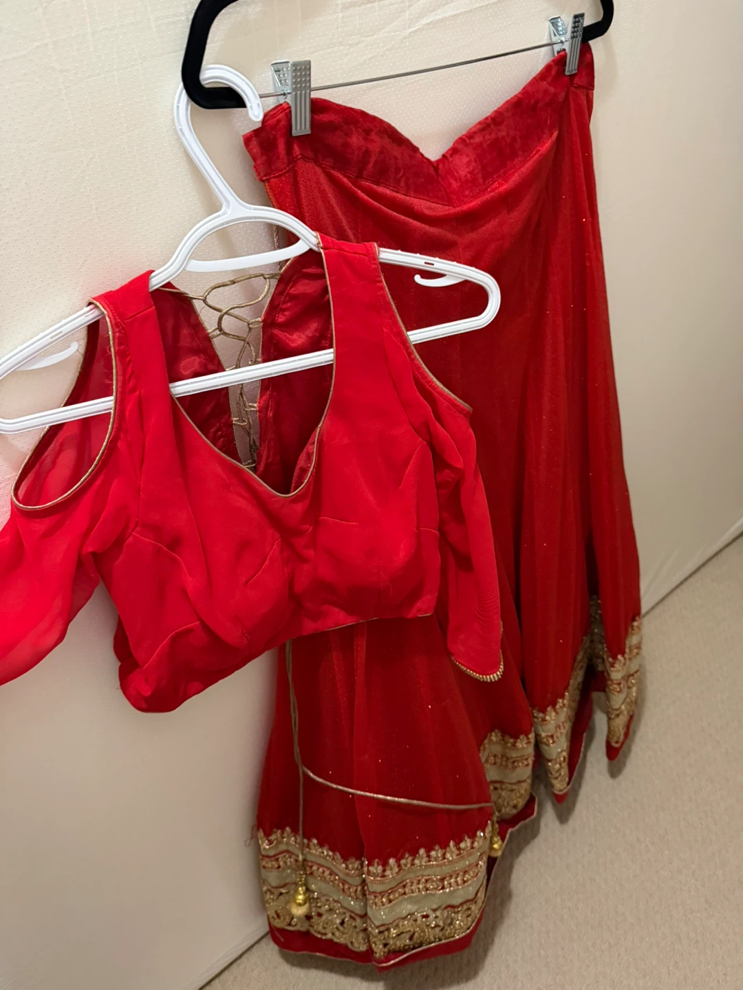 Red and Gold Embroidered Lehenga Choli Set - photo 2