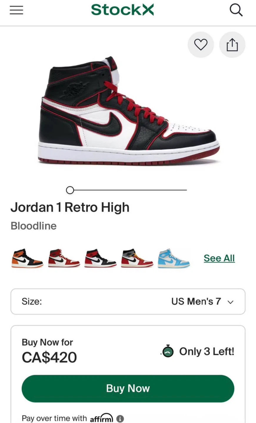 Nike Air Jordan 1 Retro High OG Bloodline Sneakers - photo 2