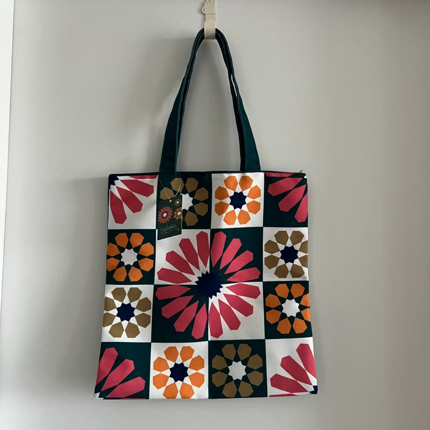 NWT Green Floral Tote Bag with Zipper