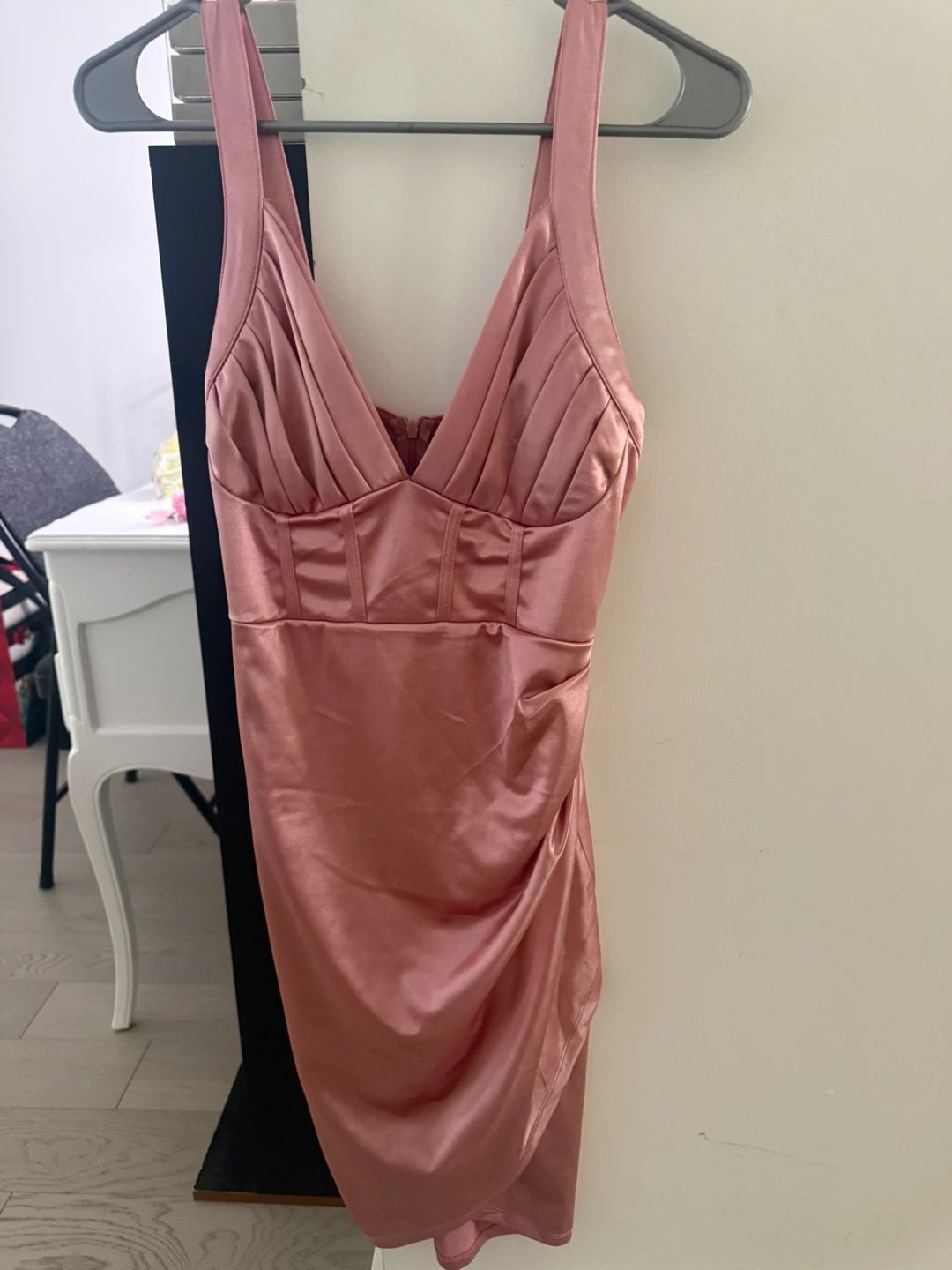 Pink Satin Ruched Bodycon Dress - photo 3