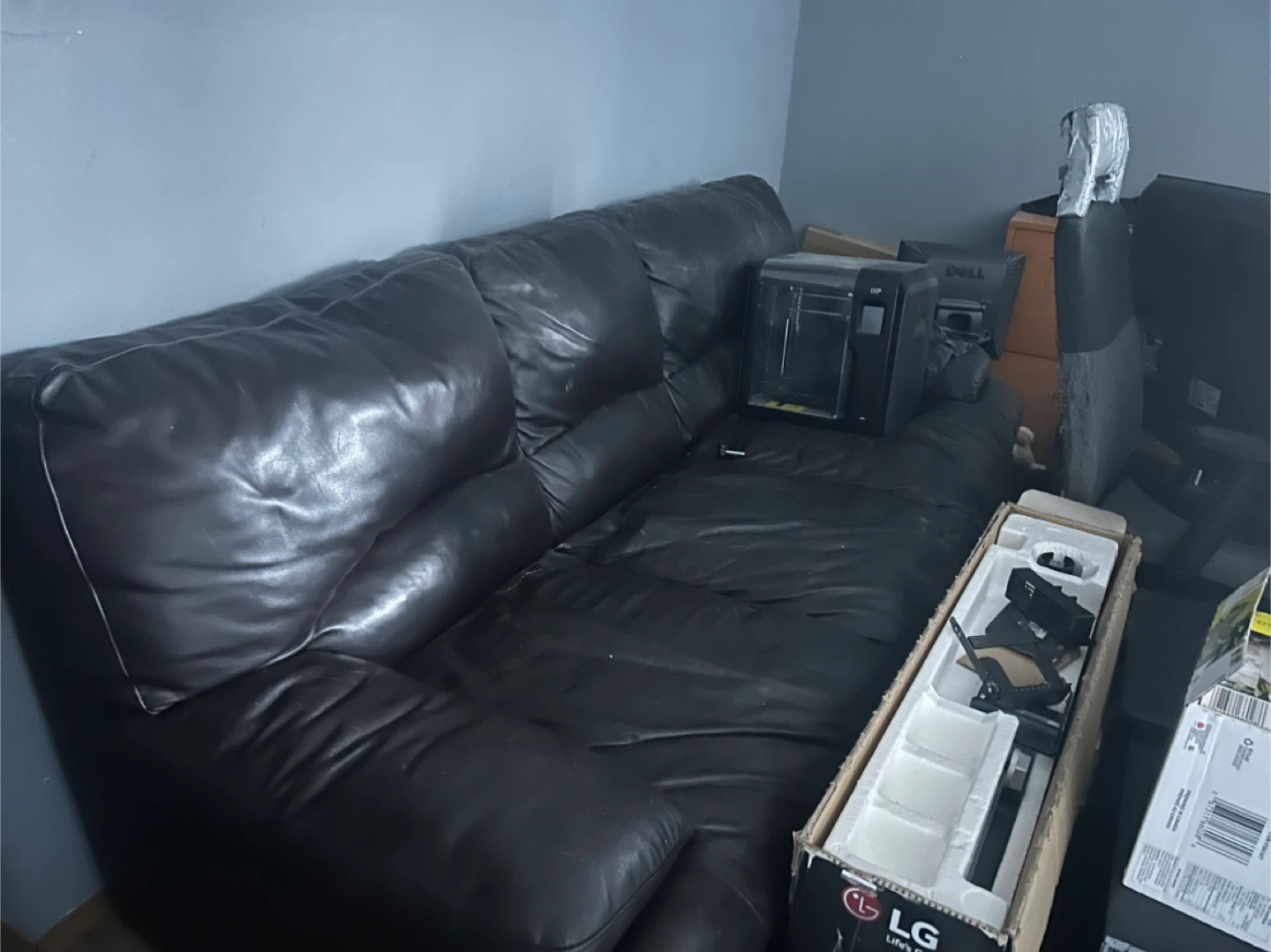 Dark Brown Leather Couch and Armchair