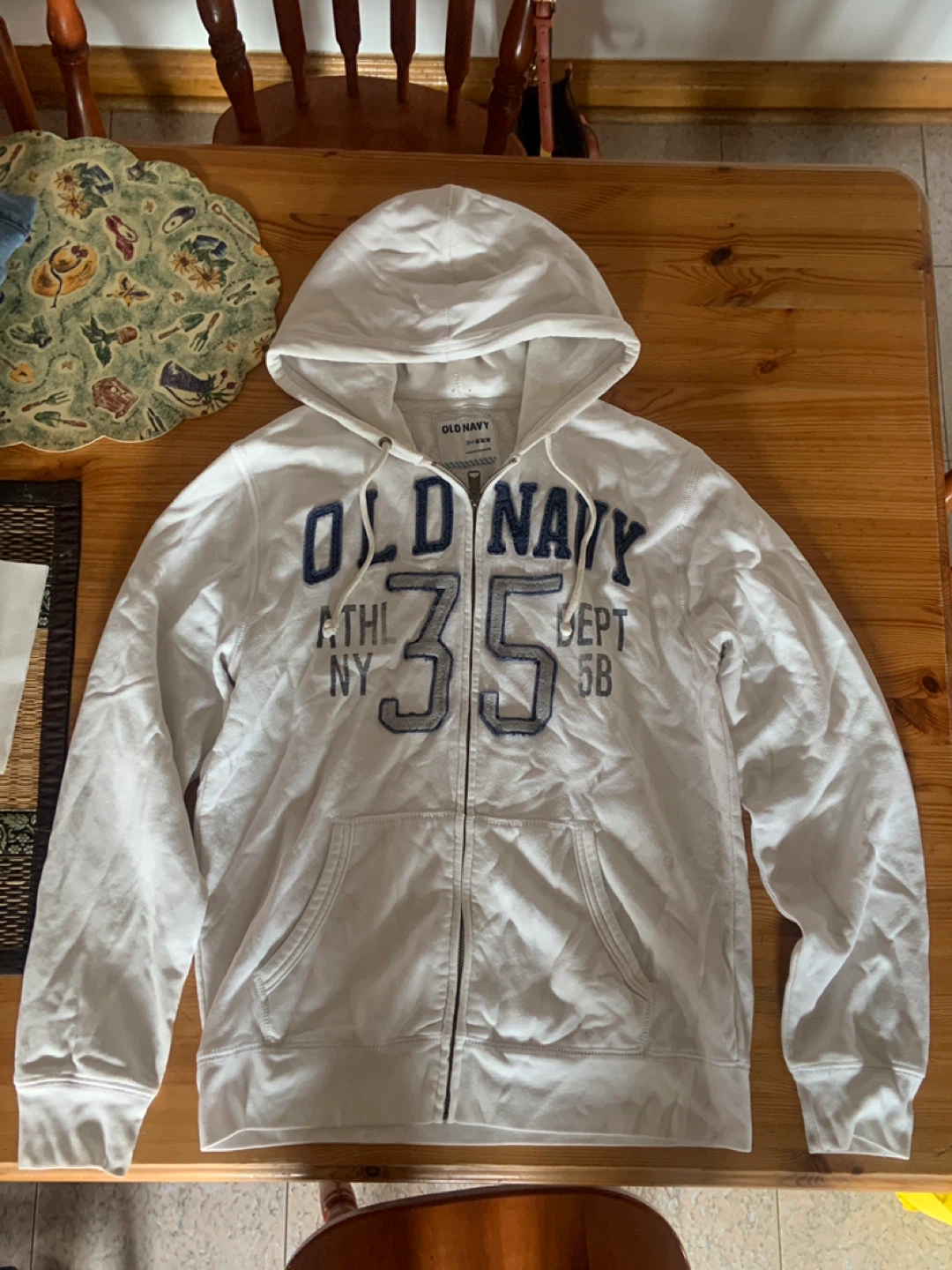 Old Navy White Zip-Up Hoodie with "35" Graphic