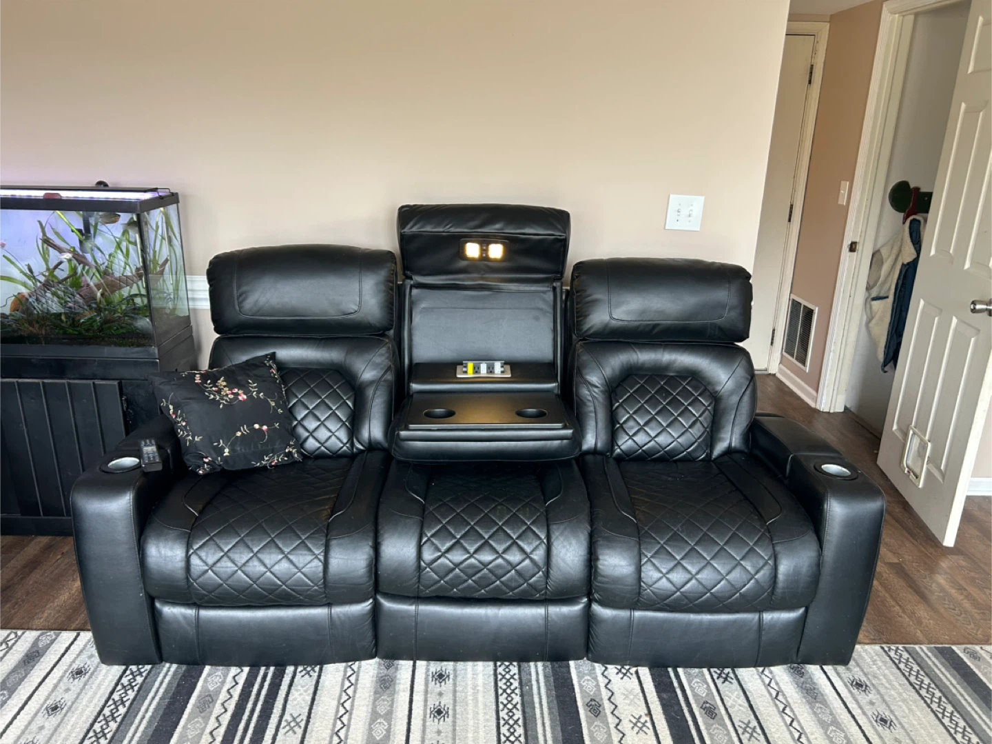 Black Faux Leather 3-Seater Reclining Sofa with Cup Holders - photo 5